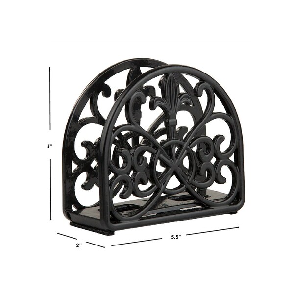 Hds Trading Cast Iron Fleur De Lis Napkin Holder, Black - ZOR96033