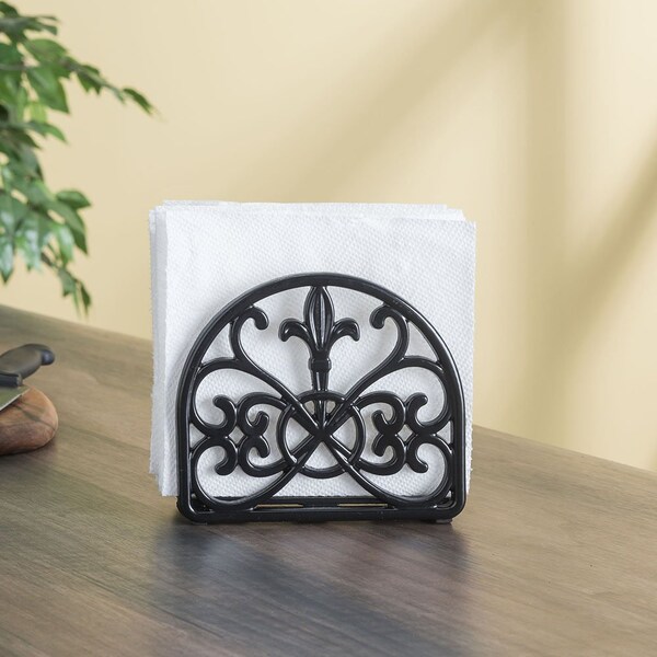 Hds Trading Cast Iron Fleur De Lis Napkin Holder, Black - ZOR96033