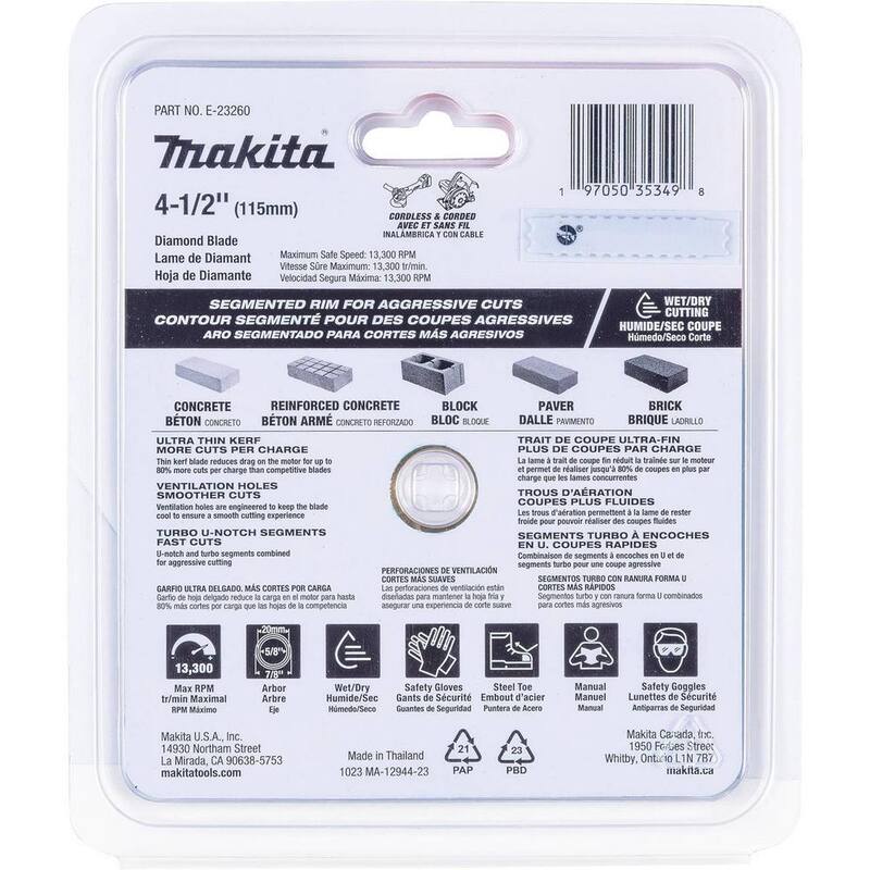 Disco de Diamante de Borde Segmentado de Makita de 4.5 pulgadas - E-23260