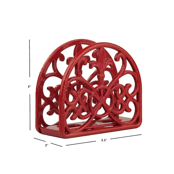 Hds Trading Cast Iron Fleur De Lis Napkin Holder, Red - ZOR96034