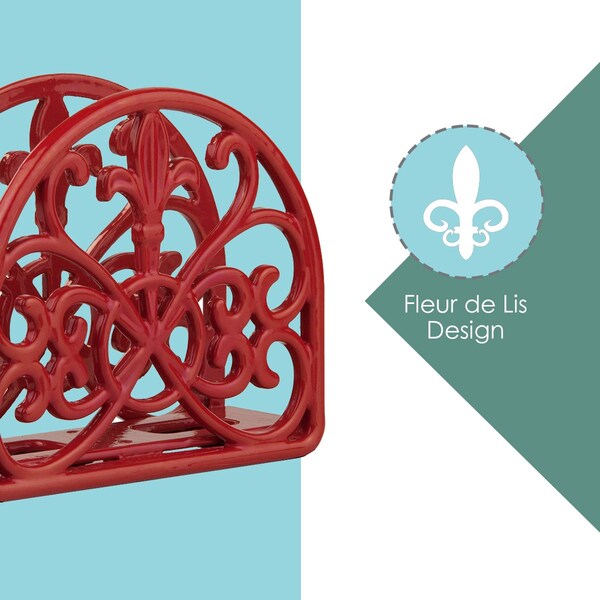 Hds Trading Cast Iron Fleur De Lis Napkin Holder, Red - ZOR96034