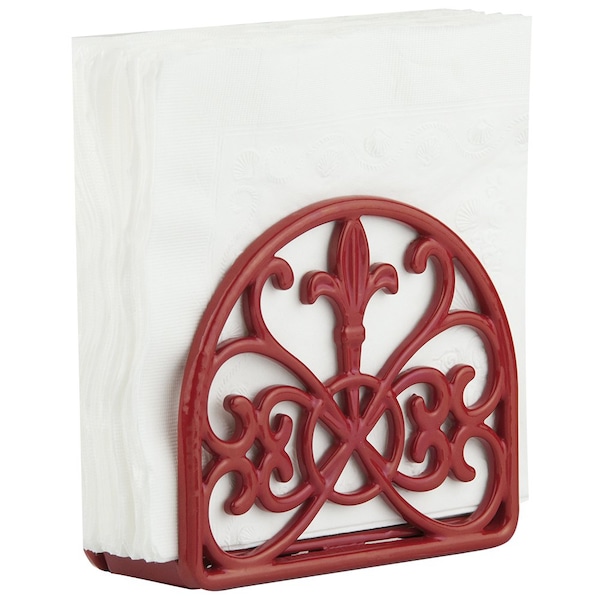 Hds Trading Cast Iron Fleur De Lis Napkin Holder, Red - ZOR96034