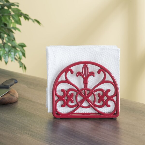Hds Trading Cast Iron Fleur De Lis Napkin Holder, Red - ZOR96034