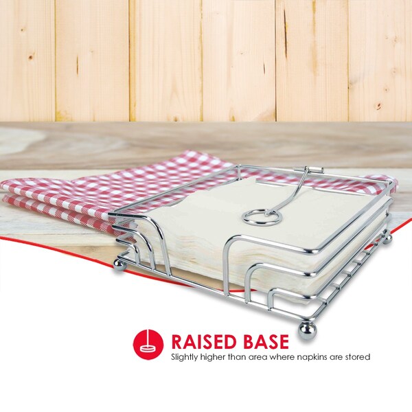 Home Basics Chrome Plated Steel  Flat Napkin Holder with Weighted Pivoted Arm - NH45392