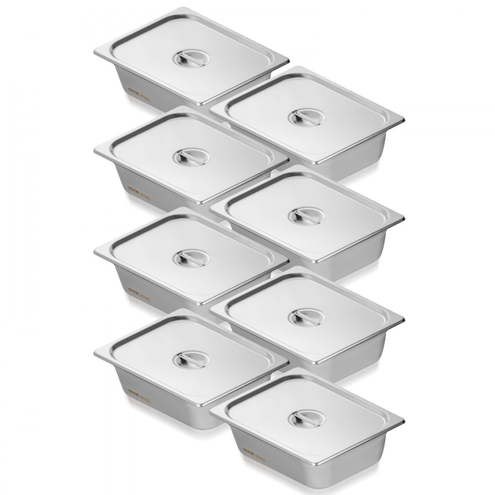 VEVOR 8 Pack Hotel Pans, 1/2 Size Anti-Jam Steam Pan with Lid, 0.8mm Thick Stainless Steel Steam Table Pan, 4-Inch Deep Commercial Table Pan, Catering Storage Food Pan, for Industrial & Scientific - 12BCCPBXG8JTGXJ0JV0