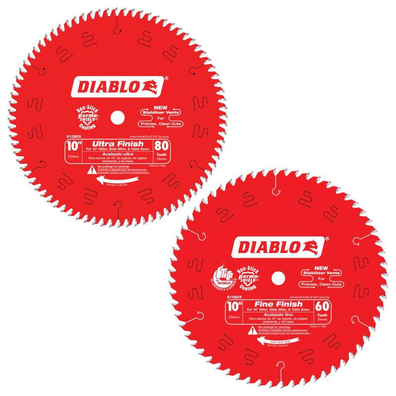 DIABLO 10 in. x 60-Dientes Fino y 10 in. x 80-Dientes Ultra Hojas de Sierra Circular (2 Hojas) - D10601080X2GS