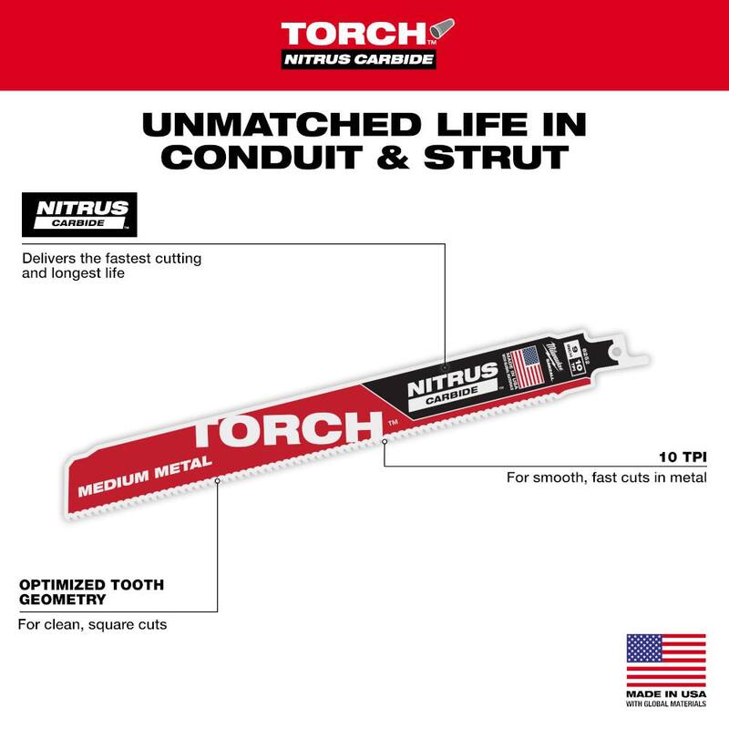 Milwaukee 9 pulgadas 10 TPI TORCH Nitrus Dientes de Carburo Medio Hoja de Sierra Recíproca para Metal SAWZALL - 48-00-6252