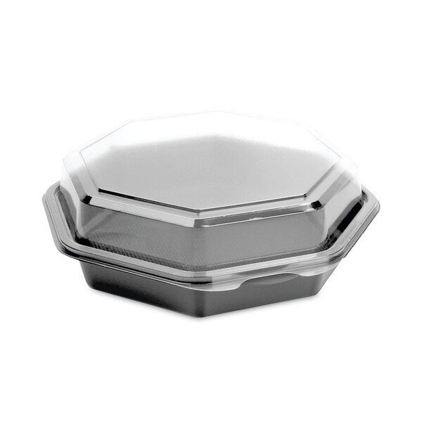 Solo Creative Carryouts OctaView Hinged Lid Containers, 7.5 x 8 x 2.4, Black/Clear, 100PK - 865045-AP94