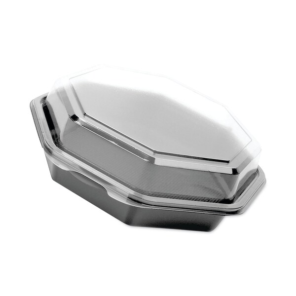 Solo Creative Carryouts OctaView Hinged Lid Containers, 7.5 x 8 x 2.4, Black/Clear, 100PK - 865045-AP94