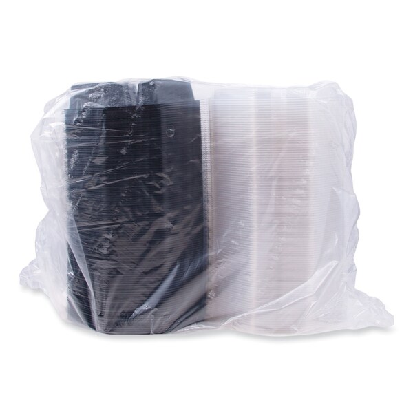 Solo OctaView Hinged-Lid Cold Food Containers, 3-Compartment, 36 oz, Black/Clear, Plastic, 100PK - 864628-PS94