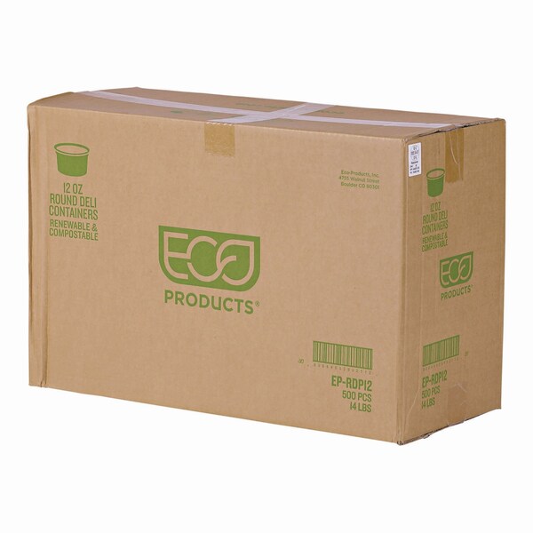 Eco-Products Round Deli Containers, 12 oz, 4.63 in. Diameter x 2.13 in.h, Clear, Plastic, 500PK - EP-RDP12