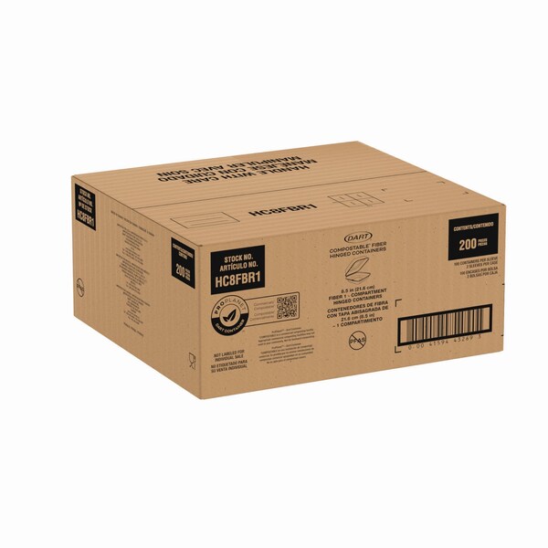 Dart Compostable Fiber Hinged Trays, ProPlanet Seal, 8.03 x 8.38 x 1.93, Ivory, Molded Fiber, 200PK - HC8FBR1