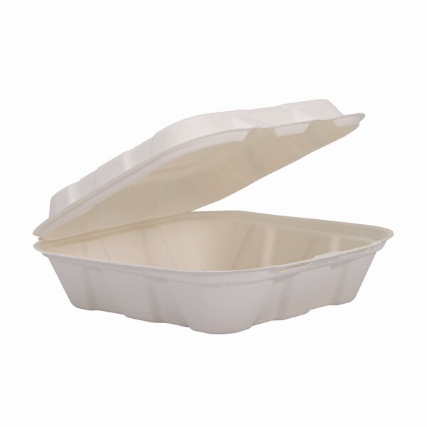 Dart Compostable Fiber Hinged Trays, ProPlanet Seal, 8.03 x 8.38 x 1.93, Ivory, Molded Fiber, 200PK - HC8FBR1