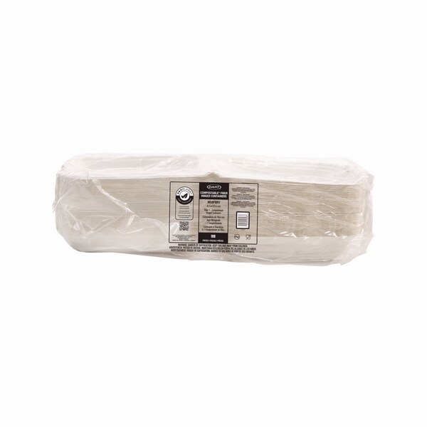Dart Compostable Fiber Hinged Trays, ProPlanet Seal, 8.03 x 8.38 x 1.93, Ivory, Molded Fiber, 200PK - HC8FBR1