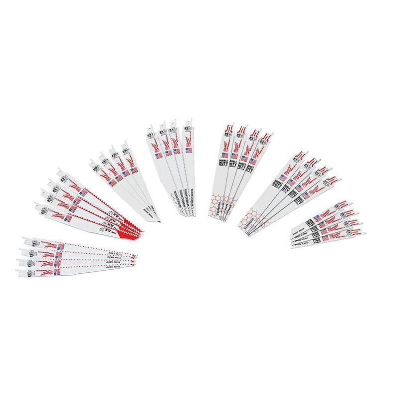 Juego de hojas de sierra alternativa bimetálicas Milwaukee SAWZALL para cortar madera y metal con clavos incrustados (32 piezas) - 49-22-1132