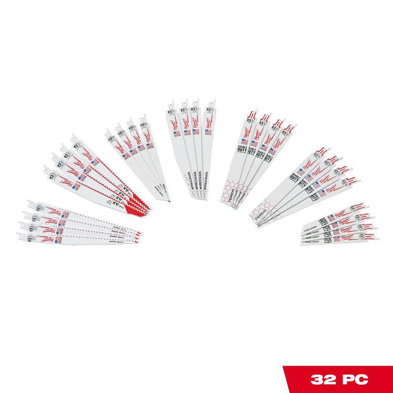 Juego de hojas de sierra alternativa bimetálicas Milwaukee SAWZALL para cortar madera y metal con clavos incrustados (32 piezas) - 49-22-1132