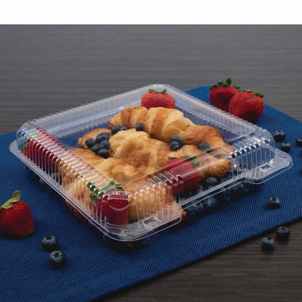 Dart StayLock Clear Hinged Lid Containers, 8.6 x 9 x 3, Clear, Plastic, 200PK - C55UT1