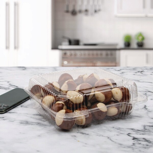 Dart StayLock Clear Hinged Lid Containers, 8.6 x 9 x 3, Clear, Plastic, 200PK - C55UT1