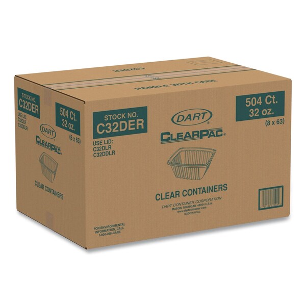Dart ClearPac Containers, 32 oz, 9.4 x 6.8 x 2.1, Plastic, 504PK - C32DER