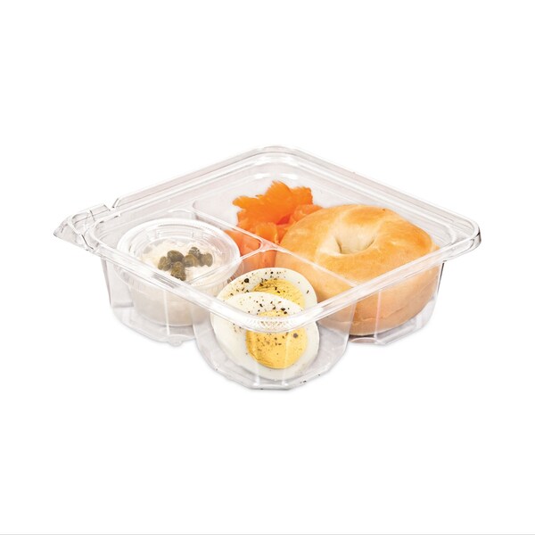 Dart TamperGuard Snack Boxes, 3-Compartment, 6.3 x 6.3 x 2.1, Clear, Plastic, 300PK - SBTG3