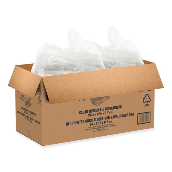 Dart StayLock Clear Hinged Lid Containers, 8 x 13.38 x 2.6, Clear, Plastic, 200PK - PET90UT1
