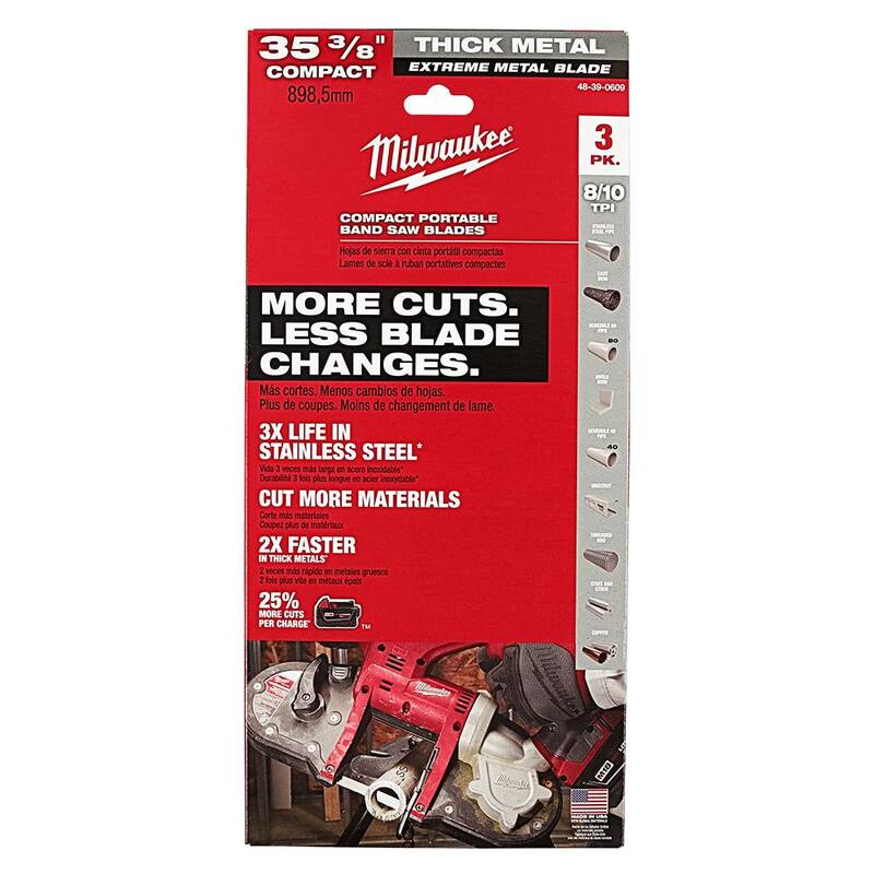 Milwaukee 35-3/8 pulgadas 8/10 TPI hoja de sierra de cinta para cortar metal extremadamente grueso (paquete de 6) para sierra de banda compacta M18 FUEL/cableada - 48-39-0609-48-39-0609
