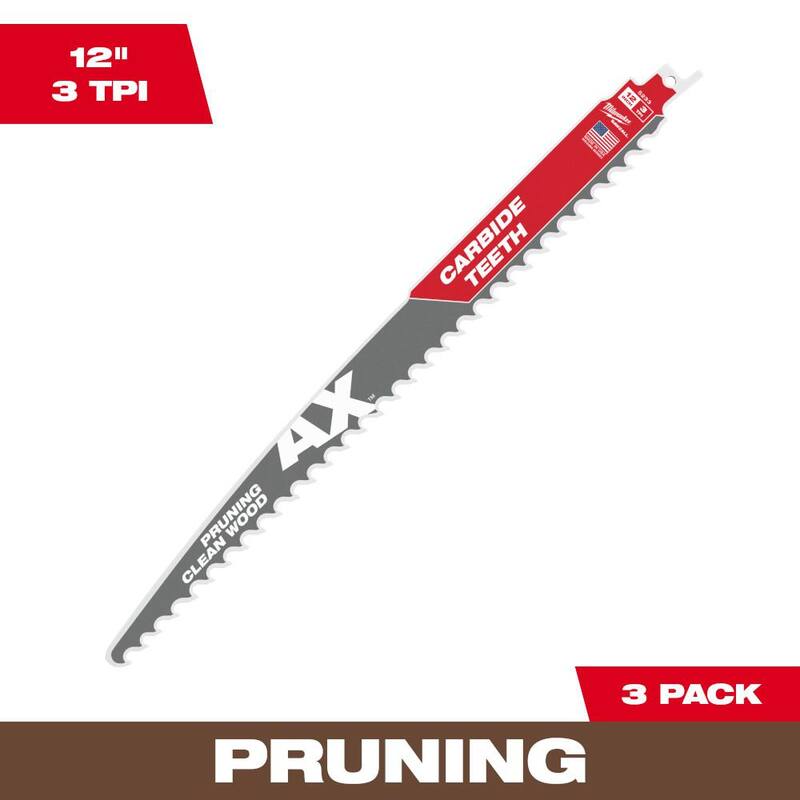 Milwaukee 12 pulgadas 3 TPI Podadora con dientes de carburo para corte de madera para sierra de vaivén SAWZALL (juego de 3 hojas) - 48-00-5333