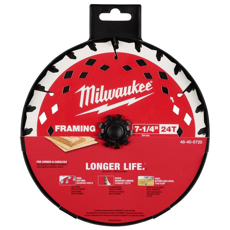Hoja de sierra circular para marcos de carburo de 7-1/4 pulgadas y 24 dientes - 48-40-0720 de Milwaukee