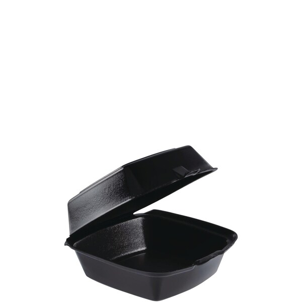 Dart Foam Hinged Lid Containers, Large Sandwich, 6 x 5.9 x 3, Black, 500PK - 60HTB1