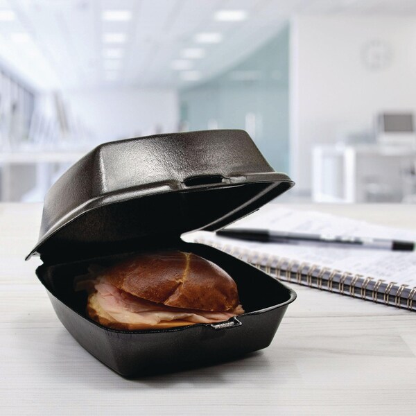 Dart Foam Hinged Lid Containers, Large Sandwich, 6 x 5.9 x 3, Black, 500PK - 60HTB1