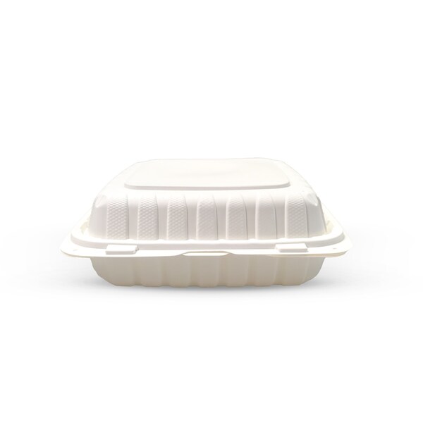 Empress Earth Hinged Container Mineral Filled PP 9 in. x 9 in. x 3 in. Natural 3-Compartment, 25PK - EPPHL-93