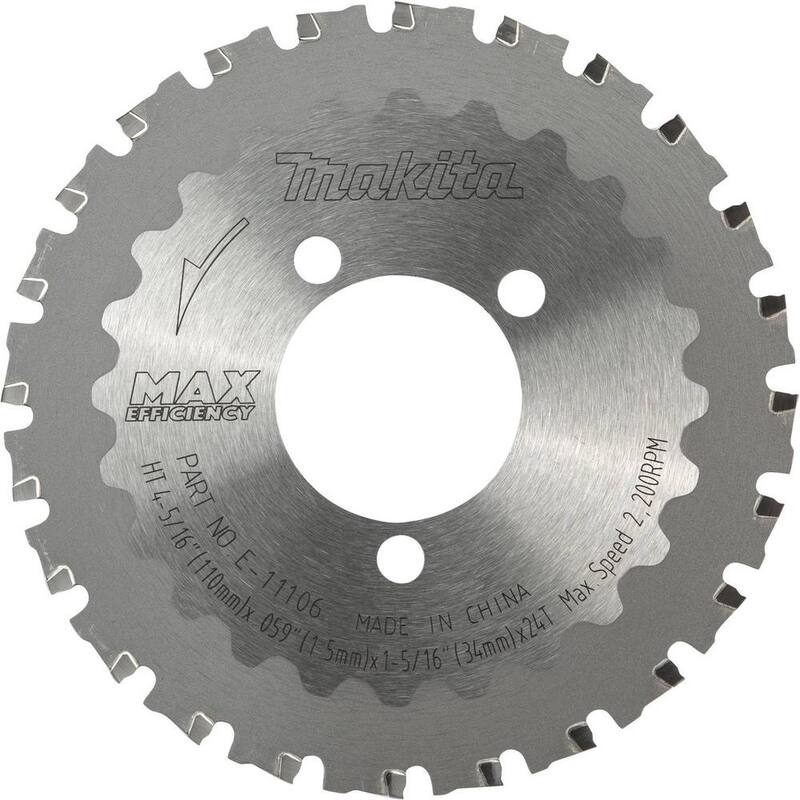 Makita 4-5/16 in. 24-Tooth Max Efficiency CERMET-Tipped Cutter Blade for Rebar and Steel Rod Cutting - E-11106

Makita 4-5/16 pulgadas 24 dientes de máxima eficiencia hoja cortadora con punta de CERMET para cortar varillas de refuerzo y barras de acero - E-11106