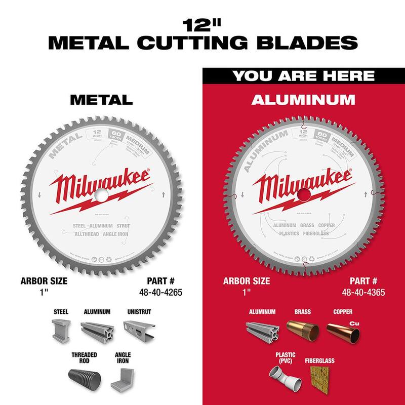 Milwaukee 12 pulgadas x 80 Dientes de Carburo Hoja de Sierra Circular para Corte de Aluminio - 48-40-4365