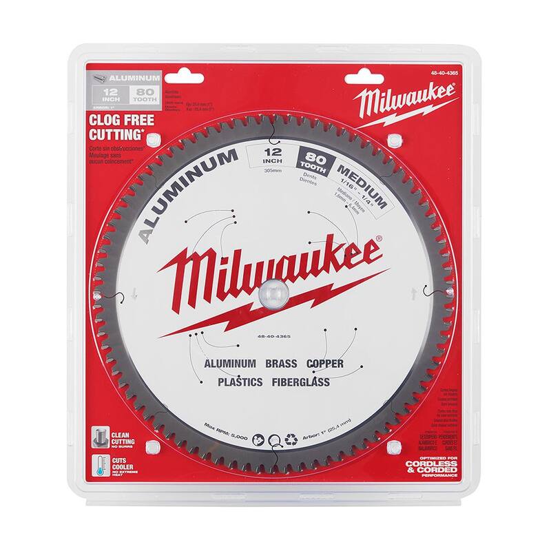 Milwaukee 12 pulgadas x 80 Dientes de Carburo Hoja de Sierra Circular para Corte de Aluminio - 48-40-4365