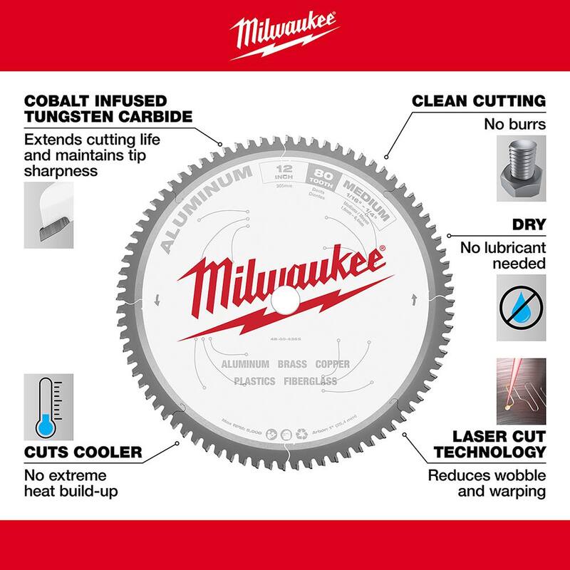 Milwaukee 12 pulgadas x 80 Dientes de Carburo Hoja de Sierra Circular para Corte de Aluminio - 48-40-4365