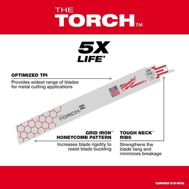 Milwaukee 9 pulgadas 18 TPI TORCH Hojas de sierra alternativa para corte medio de metal SAWZALL (paquete de 25) - 48-00-8788