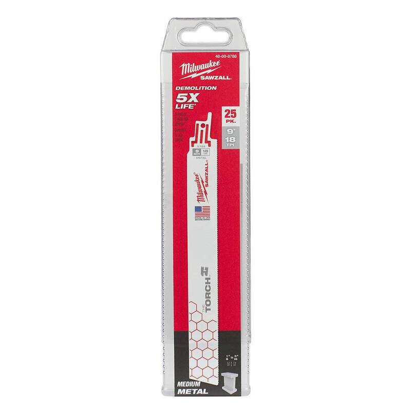 Milwaukee 9 pulgadas 18 TPI TORCH Hojas de sierra alternativa para corte medio de metal SAWZALL (paquete de 25) - 48-00-8788