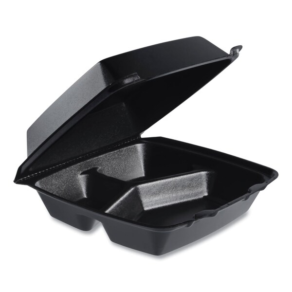 Dart Insulated Foam Hinged Lid Containers, 3 Compartments, 7.96 x 3.2 x 8.36, Black, Foam, 200PK - 85HTB3R