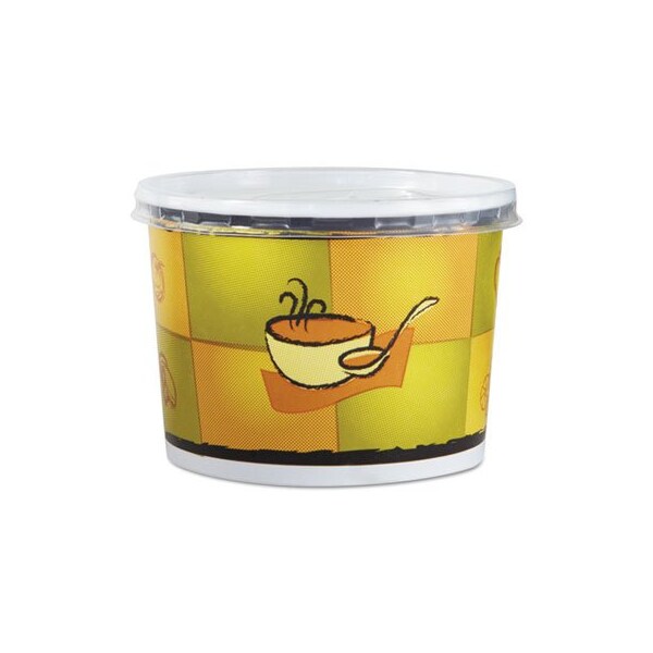 Huhtamaki Chinet, Streetside Squat Paper Food Container W/ Lid, Streetside Design, 250PK - 70412
