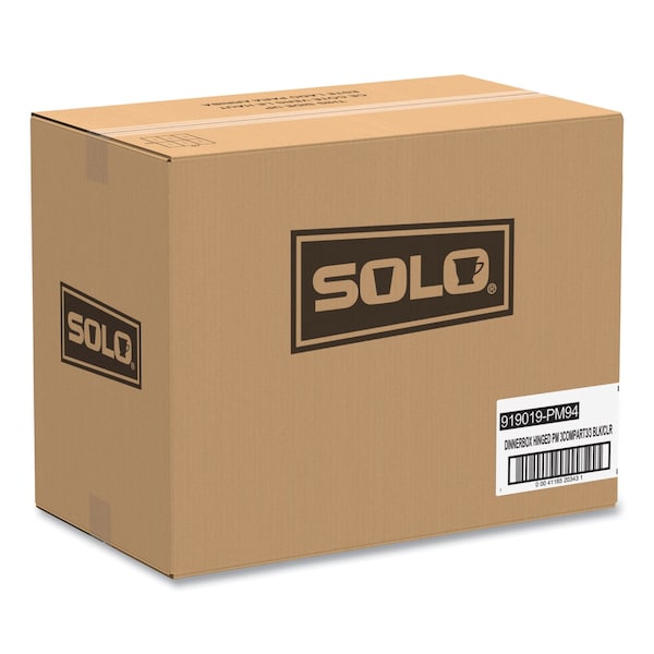 Solo Hinged-Lid Dinner Box, 3-Compartment, 32 oz, 11.5 x 8.1 x 3, Black/Clear, Plastic, 100PK - 919019-PM94
