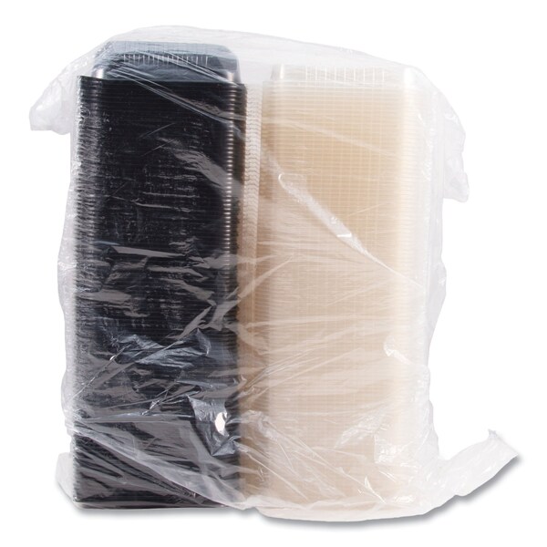 Solo Hinged-Lid Dinner Box, 3-Compartment, 32 oz, 11.5 x 8.1 x 3, Black/Clear, Plastic, 100PK - 919019-PM94