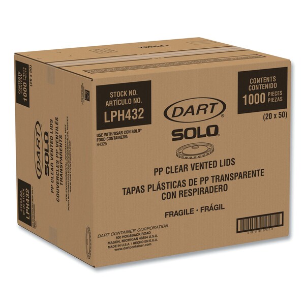 Solo Polypropylene Vented Food Container Lids, Recessed, For 32 oz Containers, Clear, 1000PK - LPH432-0090