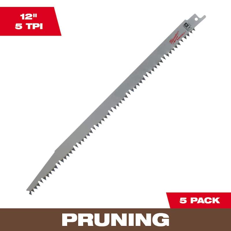 Milwaukee 12 pulgadas 5 TPI Hoja de poda para sierra de recíproca SAWZALL (paquete de 5) - 48-00-1303