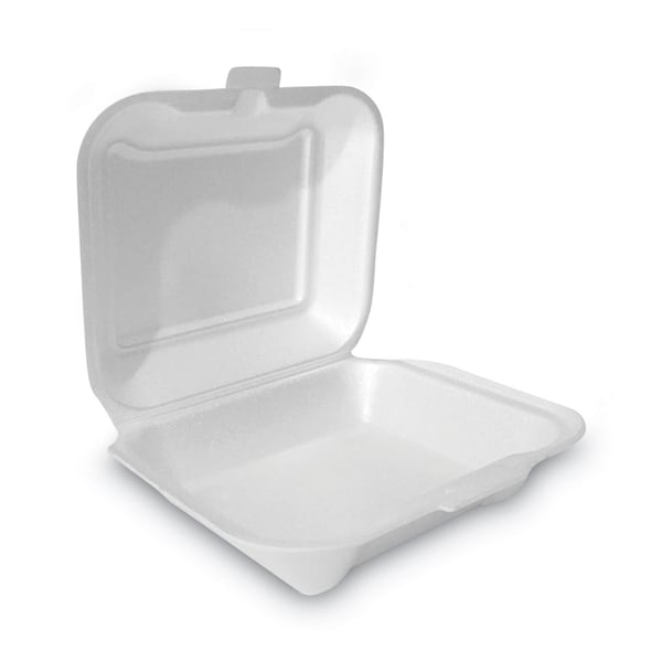 Plastifar Foam Hinged Lid Container, Secure One Tab Latch, Poly Bag, 7.81 x 8.75 x 3.38, White, 200PK - 12018