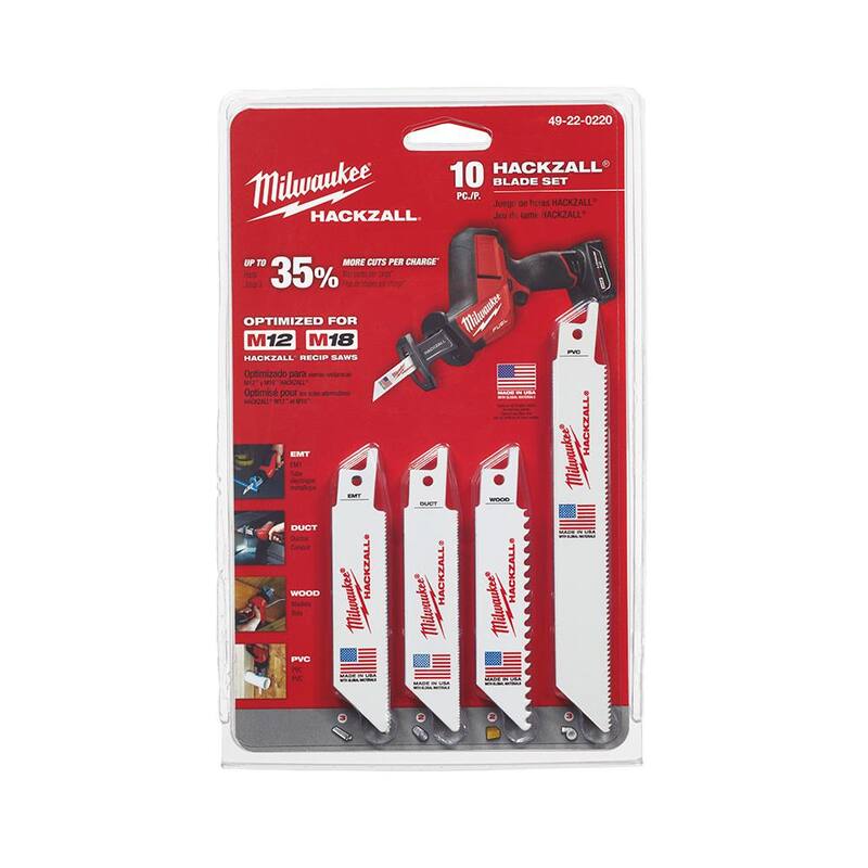 Milwaukee HACKZALL Juego de hojas de sierra de vaivén bimetálicas para cortar madera y metal con bolsa de almacenamiento (10 piezas) - 49-22-0220