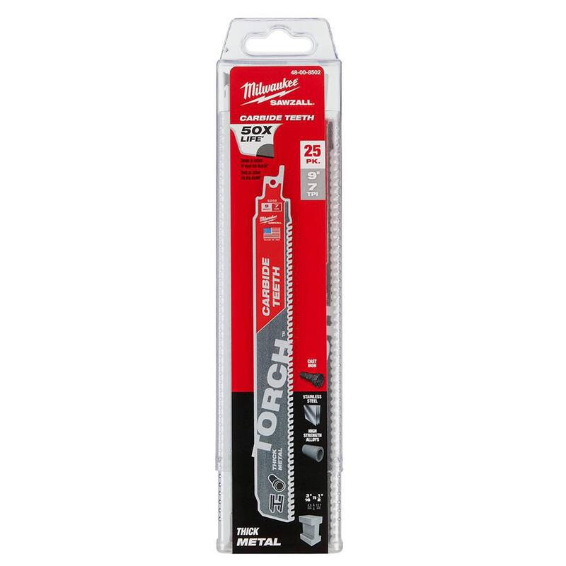 Si traducimos el título sin incluir la marca del producto, sería: "Hoja de sierra alternativa de metal con dientes de carburo Torch de 8 TPI de 9 pulgadas Milwaukee (paquete de 25) - 48-00-8502".