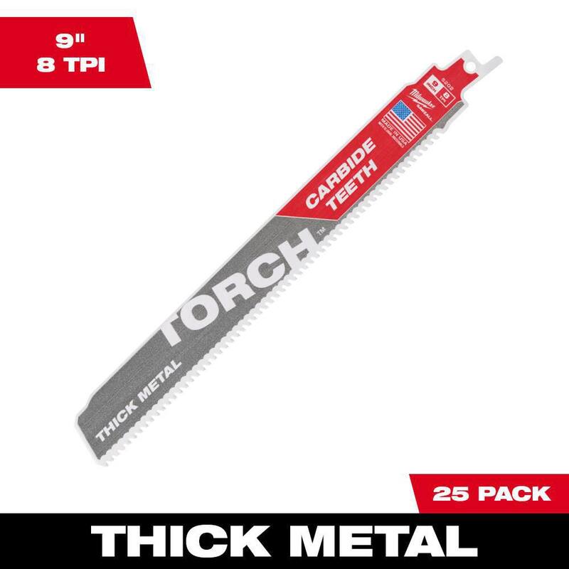 Si traducimos el título sin incluir la marca del producto, sería: "Hoja de sierra alternativa de metal con dientes de carburo Torch de 8 TPI de 9 pulgadas Milwaukee (paquete de 25) - 48-00-8502".