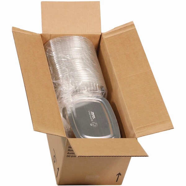 Pactiv Evergreen Classic Carry-Out Container with PET Dome Lid, 46 oz, 9.8 x 7.8 x 1.3, Silver/Clear, Aluminum, 50PK - Y6710PET