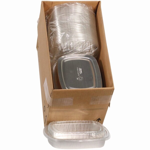 Pactiv Evergreen Classic Carry-Out Container with PET Dome Lid, 46 oz, 9.8 x 7.8 x 1.3, Silver/Clear, Aluminum, 50PK - Y6710PET