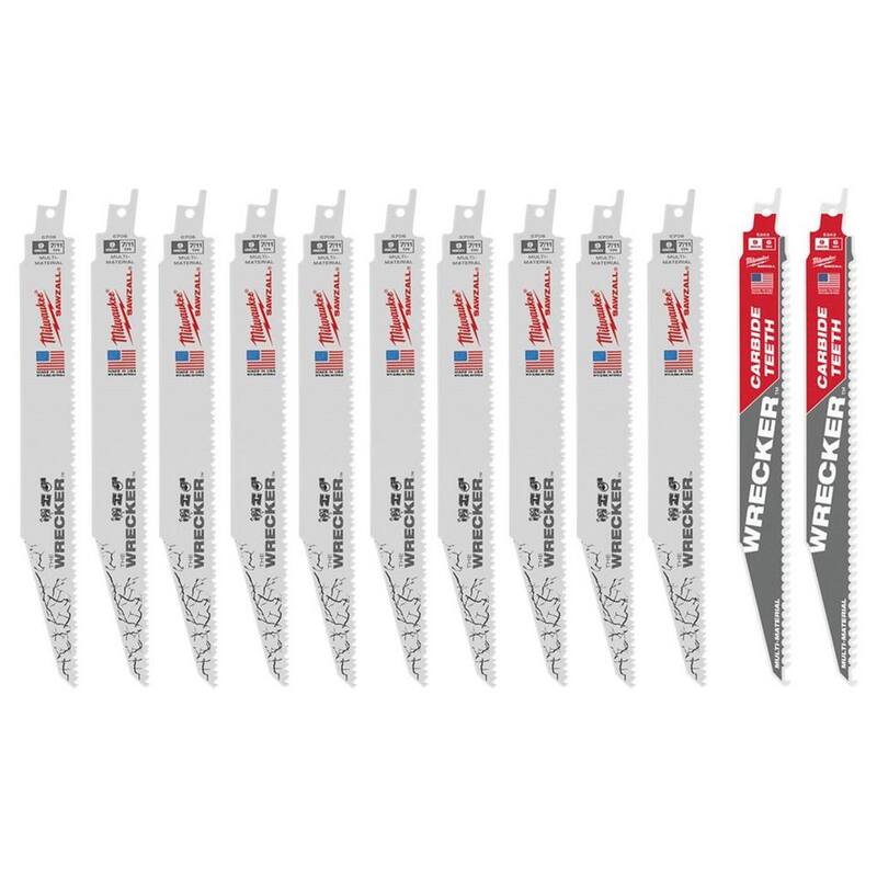 Milwaukee 9 pulgadas 7/11 TPI WRECKER Hojas de sierra reciproca bimetálicas para corte de materiales múltiples con dientes de carburo (paquete de 12) - 48-00-5706T-48-00-5706T